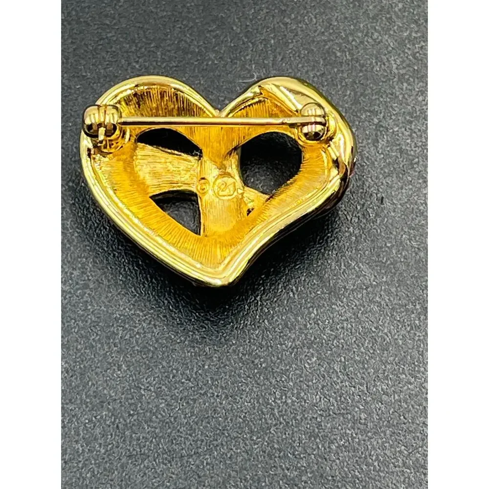 Swarovski Signed SWAN Goldtone Crystals Breast Cancer Ribbon Hope & Heart Brooch